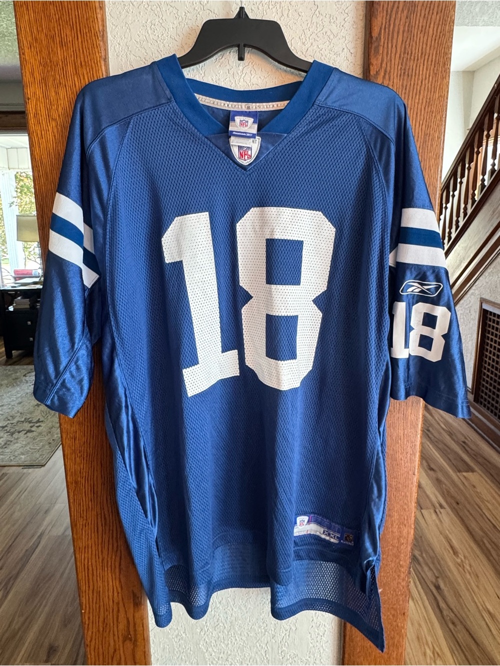 Peyton Manning Jersey Reebok Blue and White #18 Men's Football